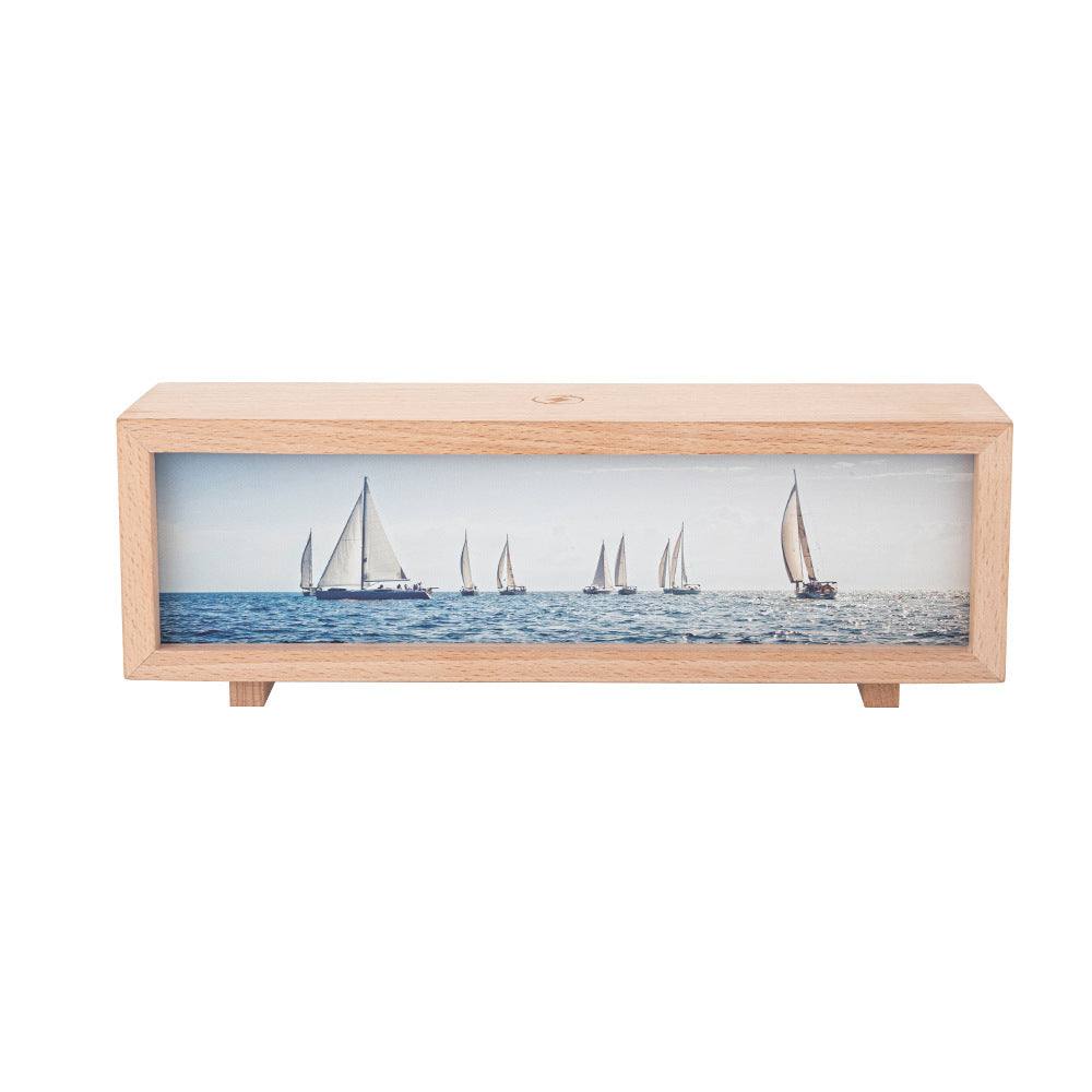 Creative Lighting Painting small wireless night lamp with sailboat design and solid wood frame