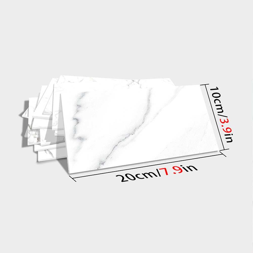 White marble look peel and paste wall sticker tile 20x10cm splash-proof PVC for kitchen bathroom