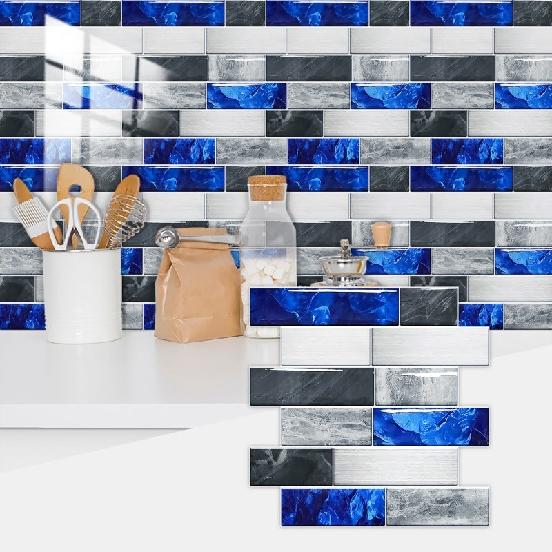Blue grey marble effect PVC self-adhesive kitchen splashback tile with waterproof peel and stick design