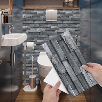 Imitation stone tile peel and stick wallpaper bathroom waterproof gray wall decor