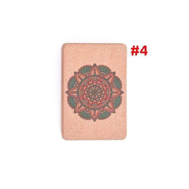 Yoga Cork Tiles practice tile with decorative mandala design, cork material fitness accessory