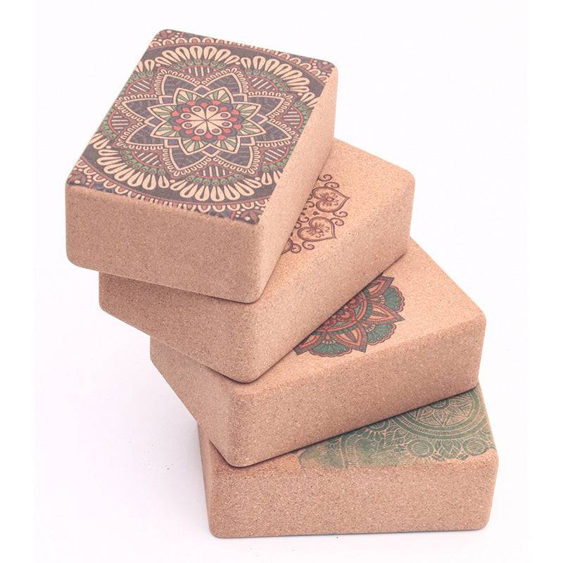 Stack of decorative yoga cork tiles for fitness and bodybuilding practice