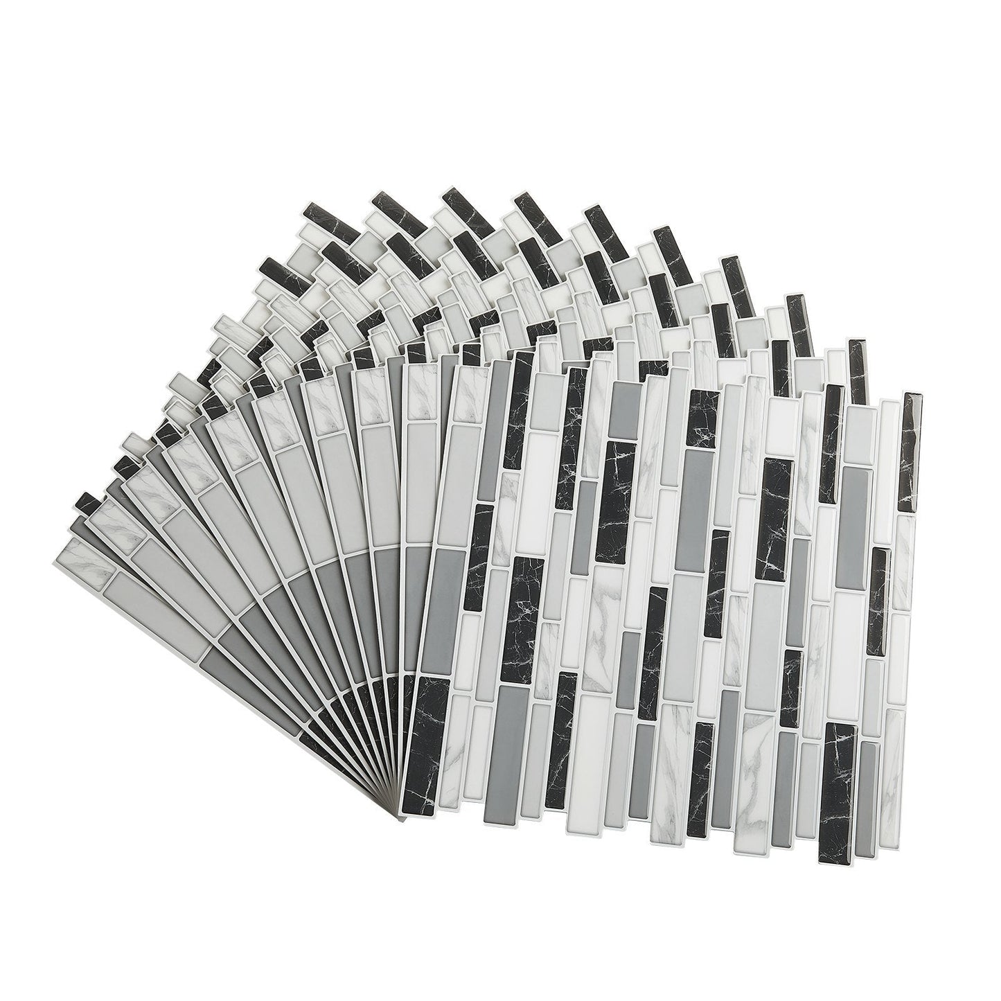 10pcs peel and stick backsplash self-adhesive wall tiles stone-look gray black white