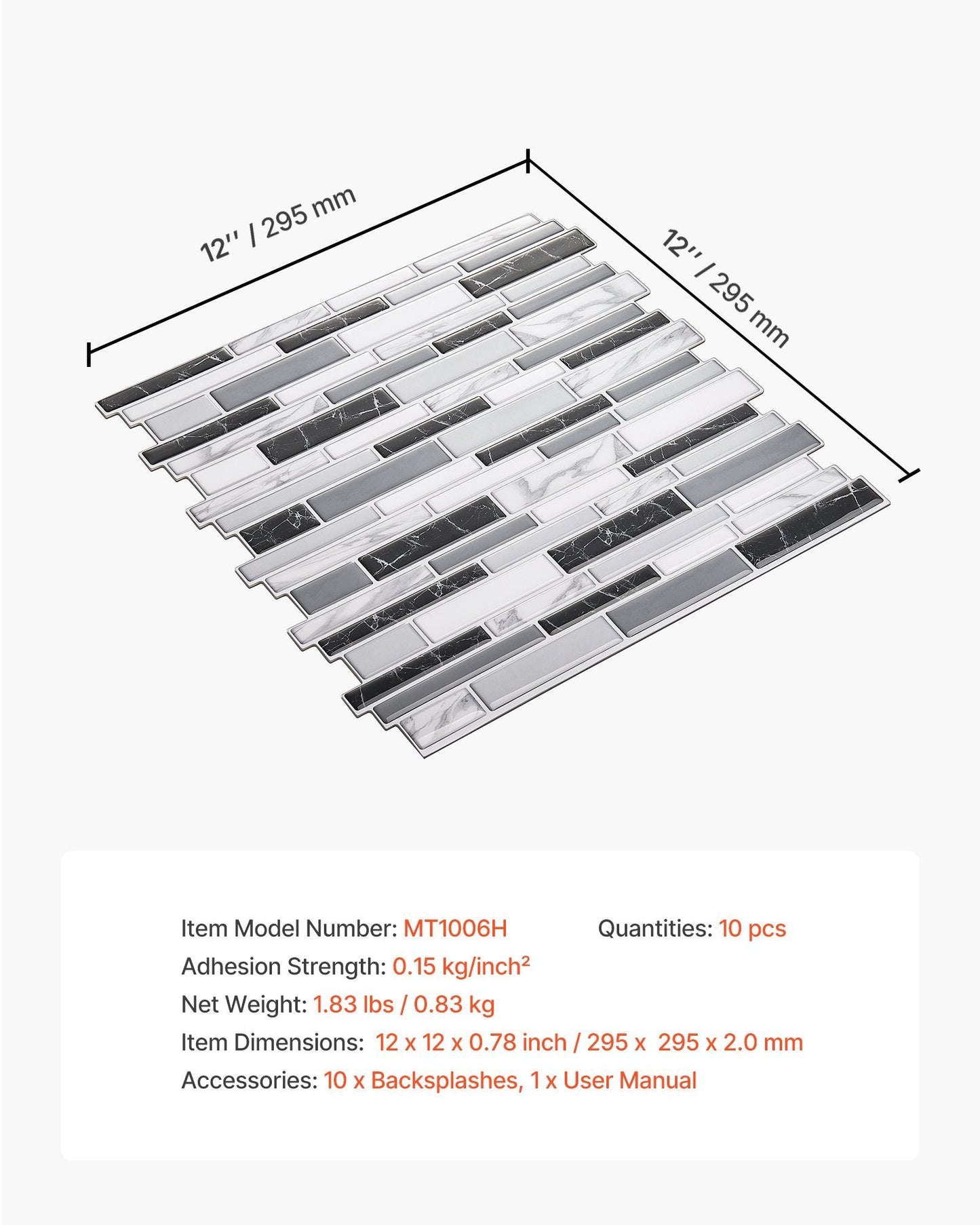 10pcs peel and stick backsplash wall tiles with stone-look, 12x12 inch, self-adhesive and easy to install