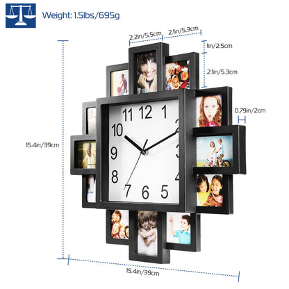 1Pc Photo Frame Clock Picture Collage 12-Picture Display Wall Clock Photowall Wall Hanging Home Decor
