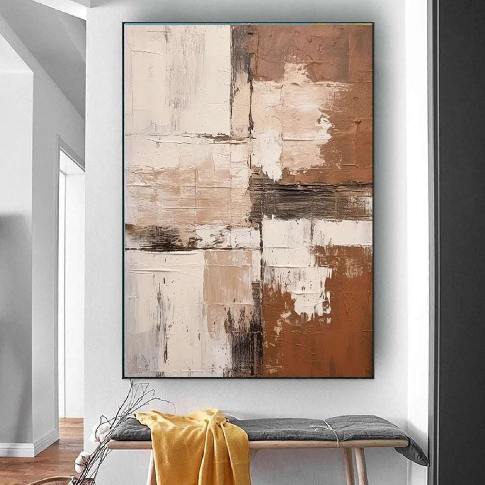 Large abstract handmade brown textured oil painting on canvas for modern home decor