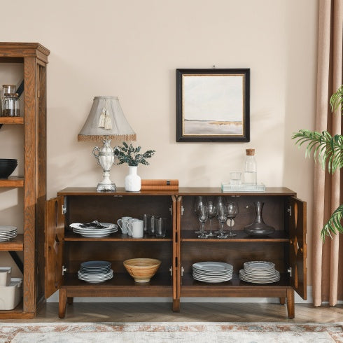 60.5 Mid Century Modern Sideboard Buffet Cabinet With Storage, TV Media Console Table, Storage Cabinet With 4 Doors   Adjustable Shelves For Kitchen Dining Living Room Bedroom Entryway, Walnut