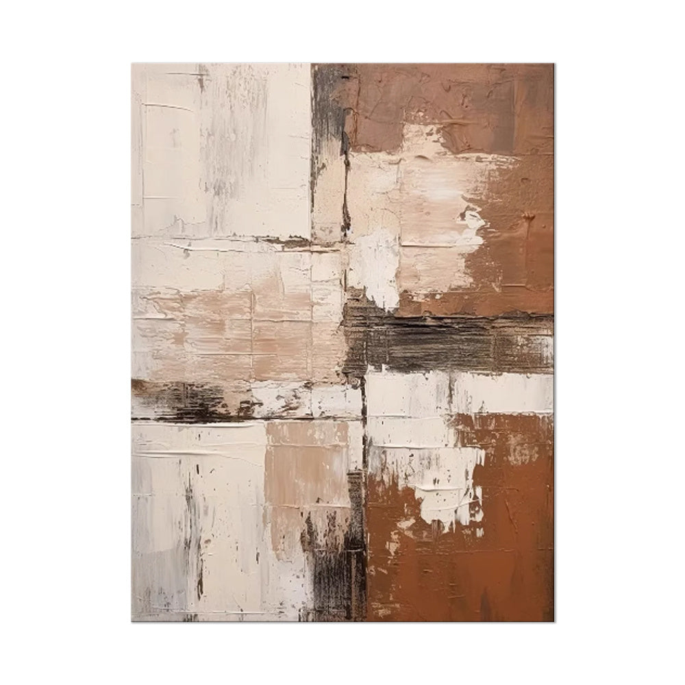 Large abstract handmade painting in brown and beige textured oil on canvas for modern minimalist home decor
