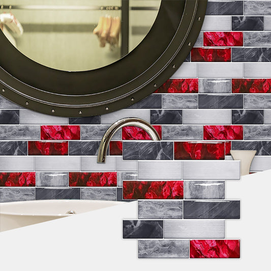 Red marble look peel and stick wallpaper tiles in kitchen bathroom backsplash waterproof self-adhesive design
