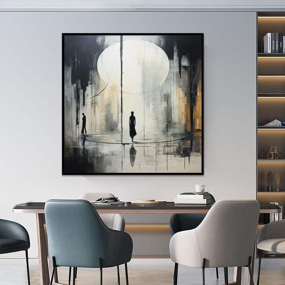 Handmade black and white abstract oil painting on canvas wall art for home and office decor