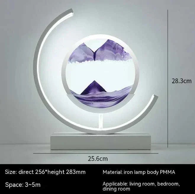 Chinese Style Hourglass Table Lamp with purple sand, modern iron frame, and soft ambient lighting for living room or bedroom decor.