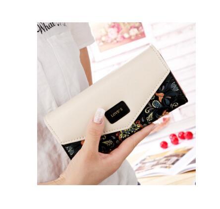 BIRDS wallet for women with floral embroidery and zipper buckle closure in soft PU leather