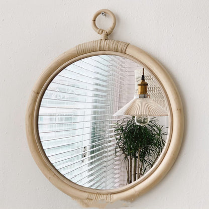 Retro Style Handmade Rattan Mirror Bedroom Home Homestay Solid Wood Makeup Mirror