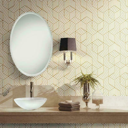 Hexagon contact paper peel and stick waterproof PVC wallpaper on bathroom wall with geometric pattern