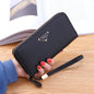 Casual single pull ladies wallet black PU leather lychee pattern with zipper clutch and wrist strap