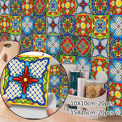 Colorful laminated mosaic tile sticker with geometric floral patterns for living room decoration