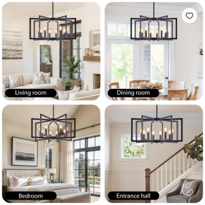 27Modern Golden Geometric 8Light Chandelier Industrial Metal Pendant Light Fixture For Living Room, Dining Room, Or Kitchen Bulb Not Included