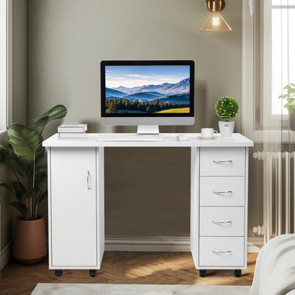 White 120X54X81cm One Door Four Drawers Computer Desk Nail Art Table 1PC