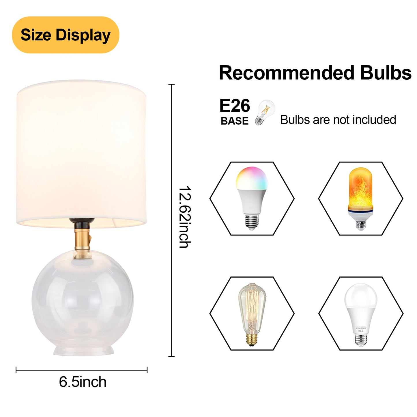 Small Table Lamp For Bedroom Glass Bedside Lamps For Nightstand, Minimalist Night Stand Light Desk Lamp With Cylindric Fabric Shade