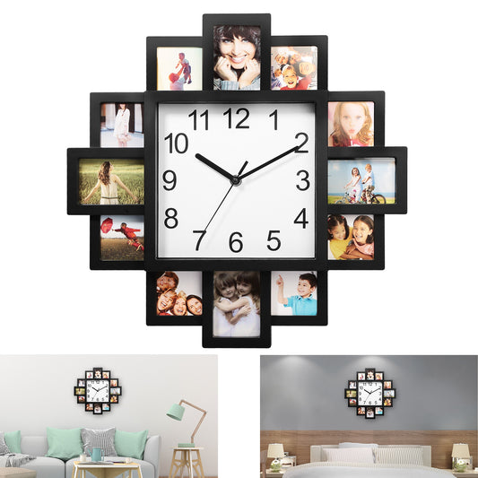 1Pc Photo Frame Clock Picture Collage 12-Picture Display Wall Clock Photowall Wall Hanging Home Decor