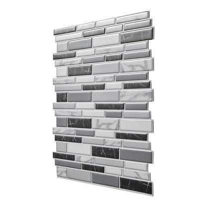 10pcs peel and stick backsplash tiles with stone-look in gray and black shades
