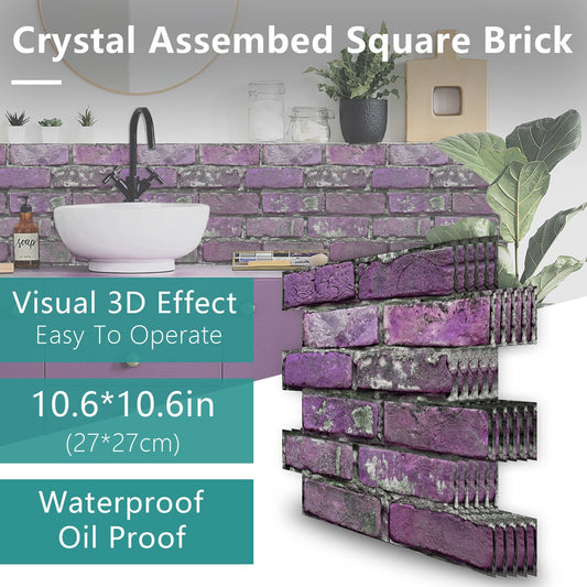 Purple peel and stick tile with 3D brick effect, waterproof and oil proof wall decoration for kitchen, bathroom, and toilet