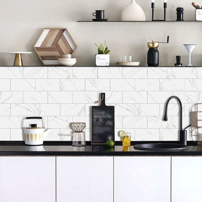 White marble look peel and paste splash-proof kitchen wall sticker tiles