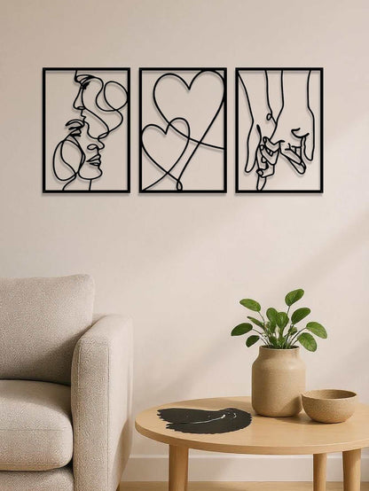 3 Piece Romantic Metal Wall Art Set Minimalist Couple Silhouette For Living Room