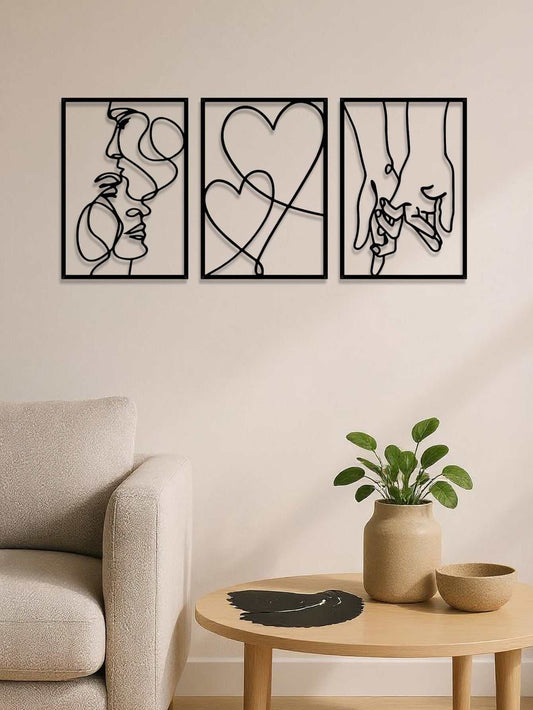 3 Piece Romantic Metal Wall Art Set Minimalist Couple Silhouette For Living Room