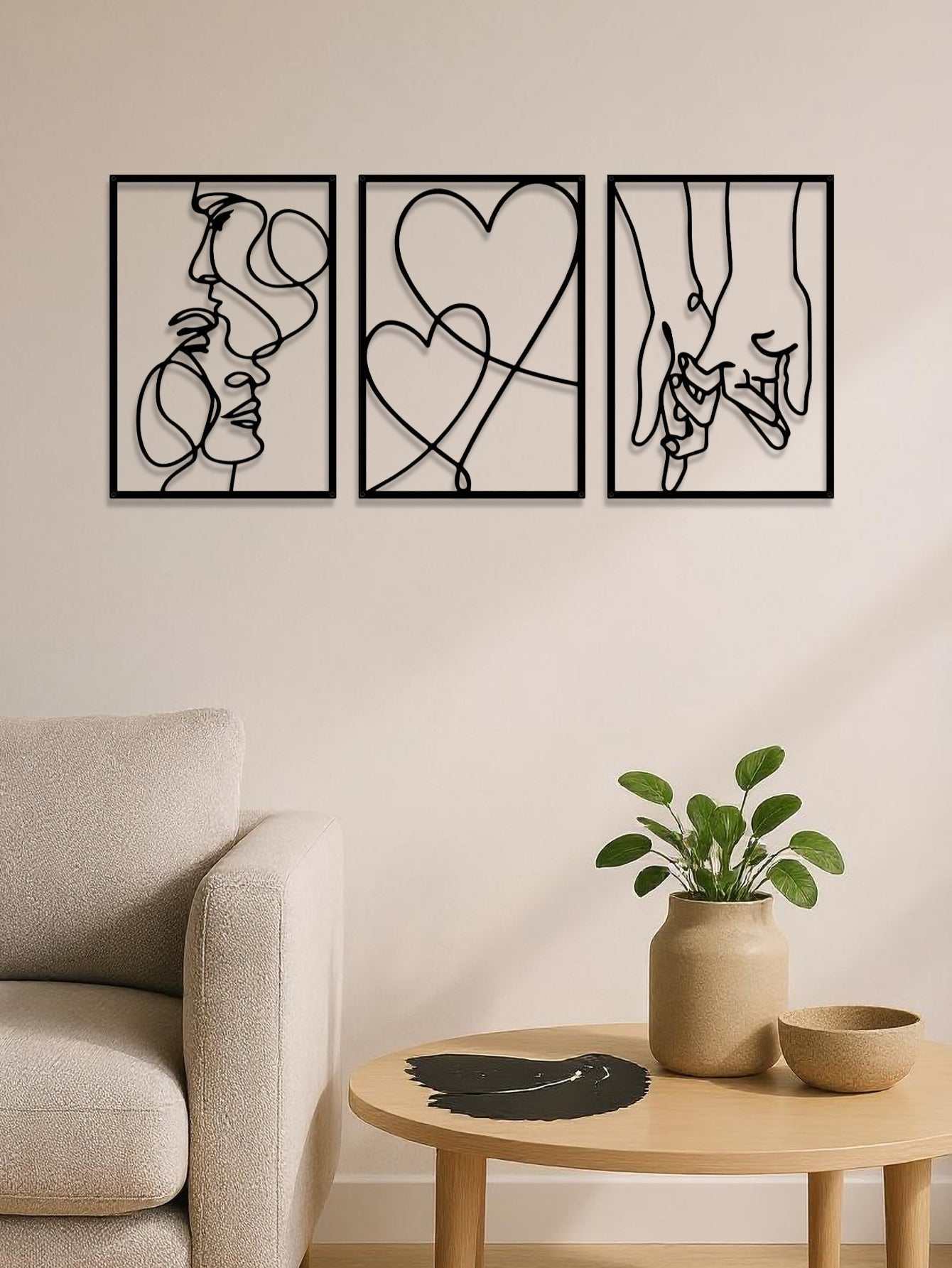 3 Piece Romantic Metal Wall Art Set Minimalist Couple Silhouette For Living Room