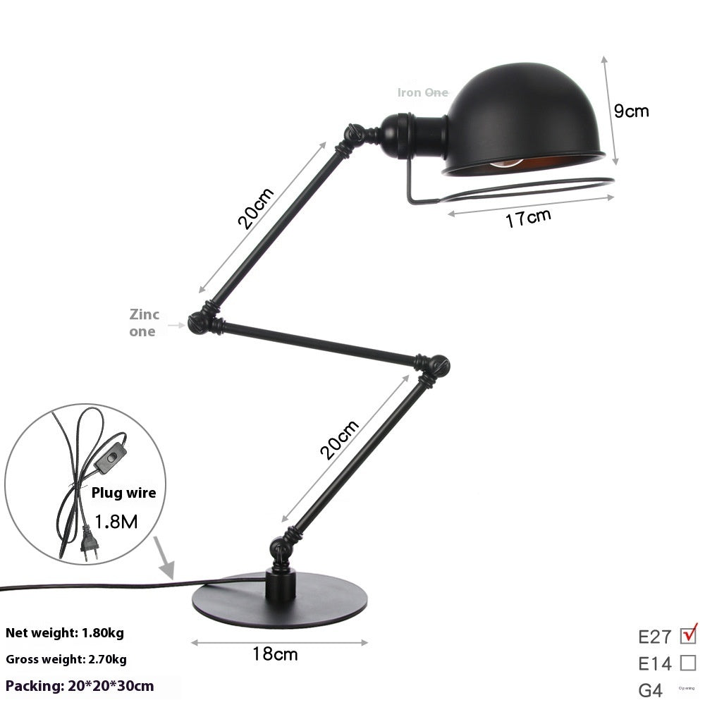 American Style Retro Iron Art Adjustable Decorative Table Lamp