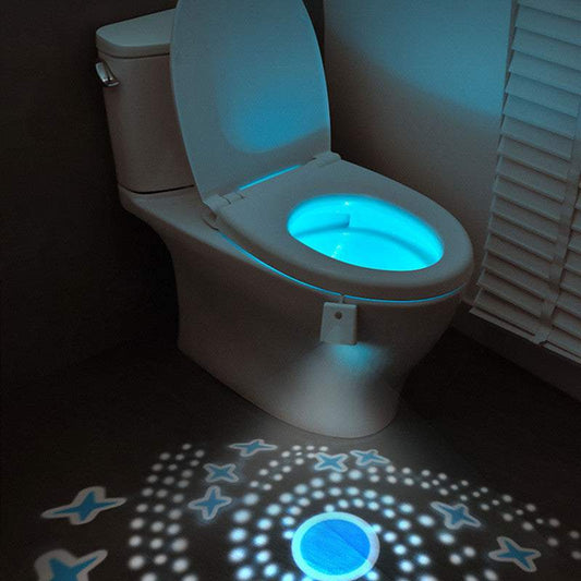 Rechargeable toilet night lamp with blue glow and starry projection for home decor