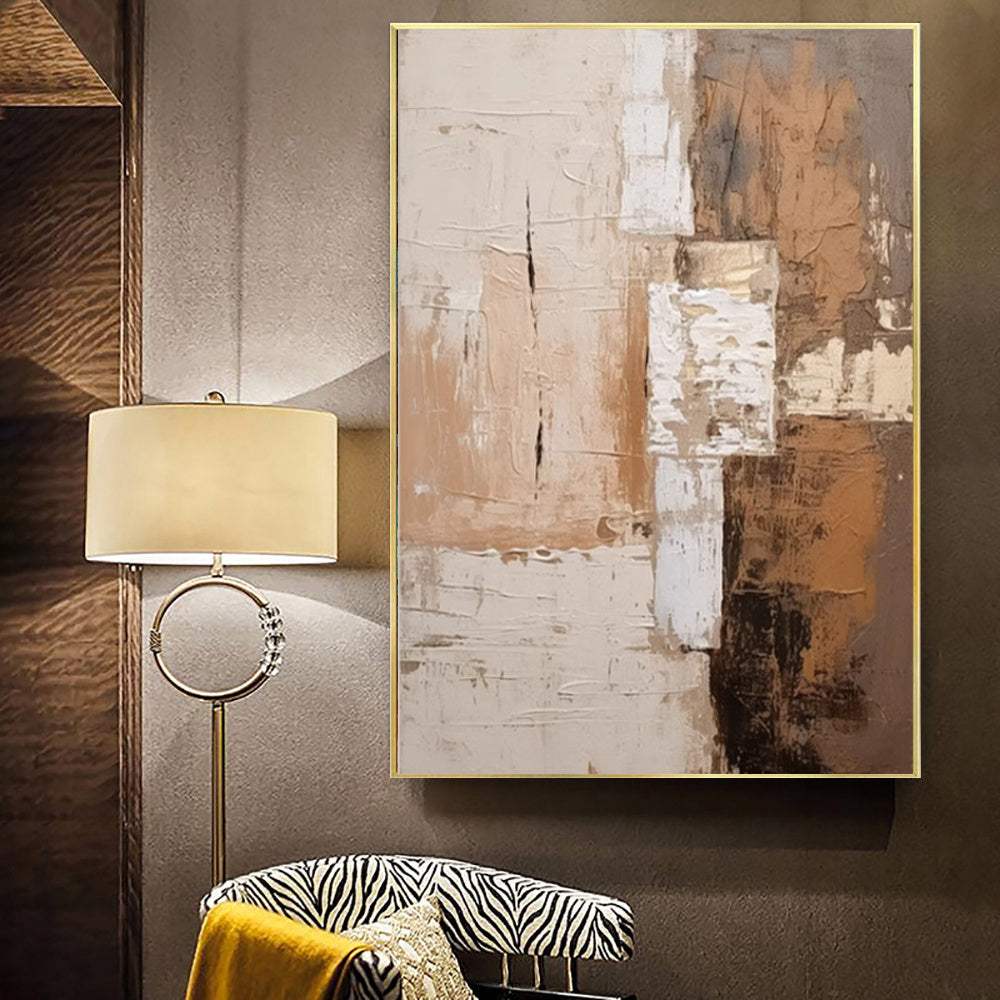 Large abstract handmade brown textured oil painting on canvas for modern minimalist home decor