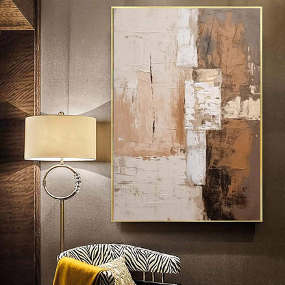 Large abstract handmade brown textured oil painting on canvas for modern minimalist home decor