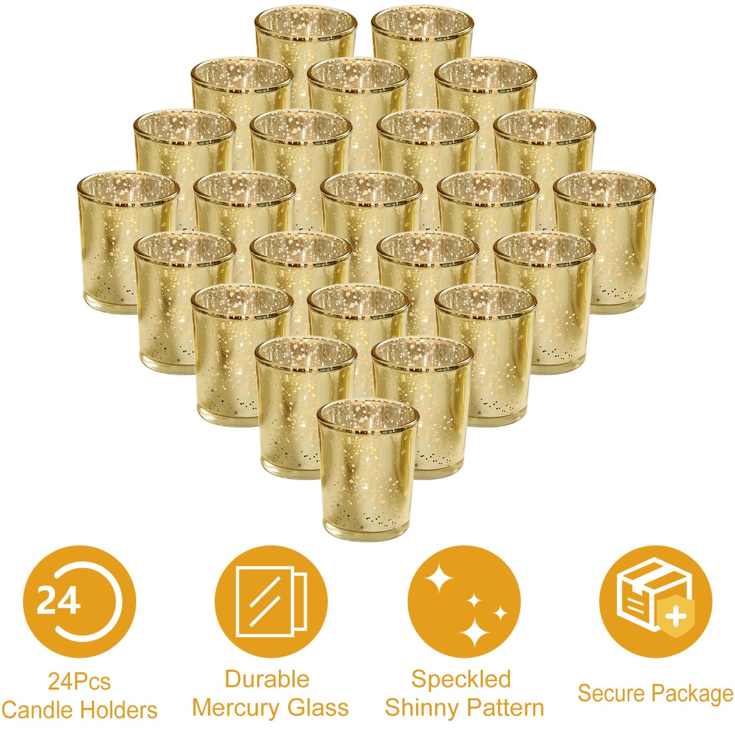 24Pcs Gold Votive Tealights Candle Holders Mercury Glass Shinny Candle Holders For Wedding Birthday Party Home Decoration Table Centerpiece