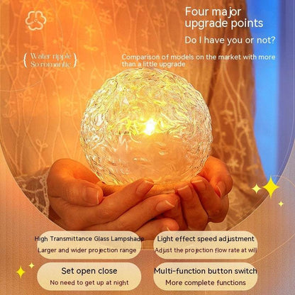 Projector small night lamp with water ripple effect and multi-function button switch for bedside ambiance lighting