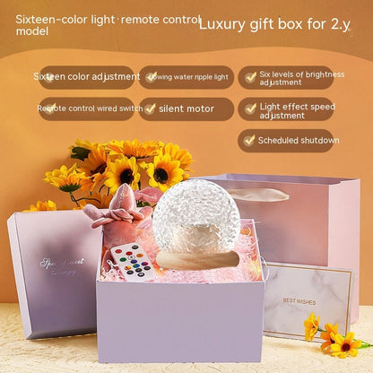 Projector small night lamp with water ripple light effect, remote control, and adjustable colors in gift box