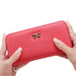 Ladies Wallet Handbag PU leather solid zipper long wallet in pink with bow detail