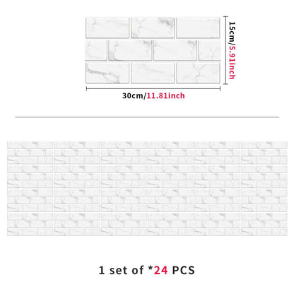 White marble look peel and stick PVC tile stickers water and oil proof 24-piece set