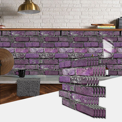 Peel and stick purple brick wall tile stickers, waterproof and durable PVC for kitchen and bathroom decoration