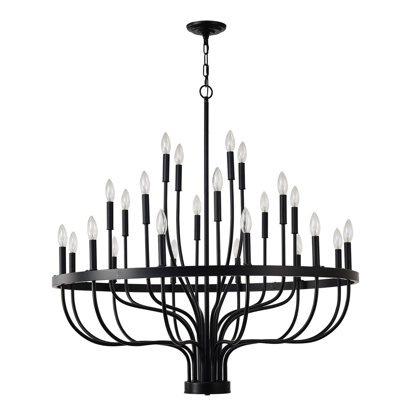 24-Light Black Chandelier Industrial Iron Candle Chandelier Modern Suspended Farmhouse Chandeliers Pendant Light Fixtures For Dining Room Bedroom Living Room Kitchen Island Foyer E12 Bulb