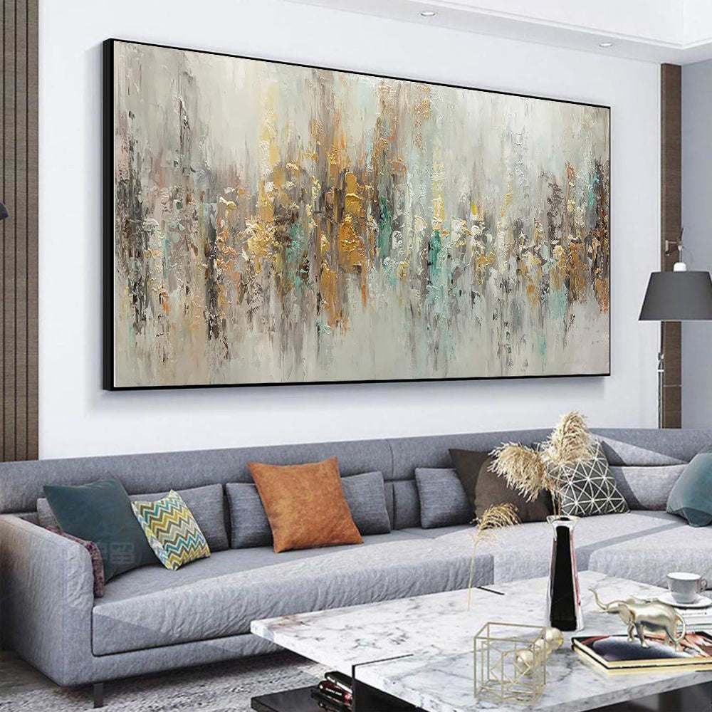 Handmade abstract oil painting on canvas with light luxury horizontal design for living room and bedroom decor