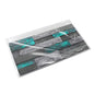 Modern green marble stone tile peel and stick removable wallpaper pack in clear plastic packaging
