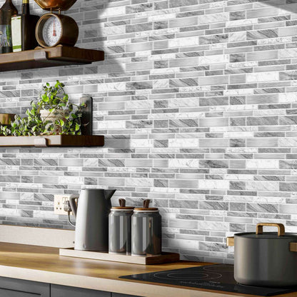 Kitchen backsplash with irregular shape modern grey marble pattern peel and stick wallpaper tile stickers
