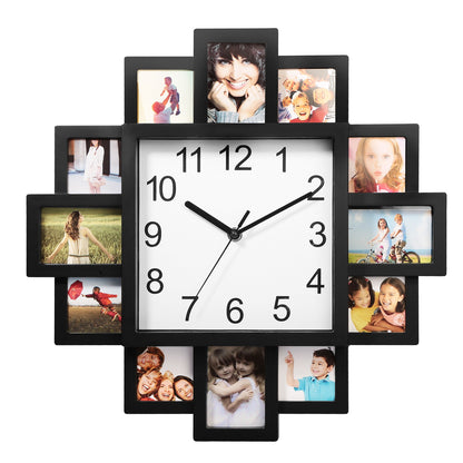1Pc Photo Frame Clock Picture Collage 12-Picture Display Wall Clock Photowall Wall Hanging Home Decor