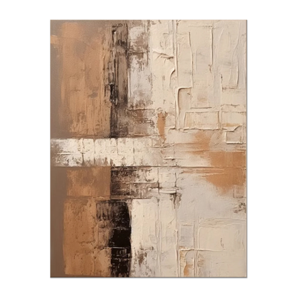Large abstract handmade oil painting with brown textured minimalist design on canvas for modern home decor