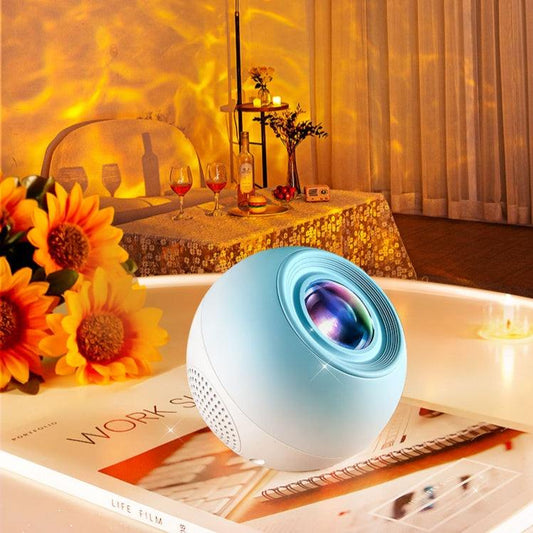 Small night light projector with rotating water ripple flame effect for bedroom ambiance decor