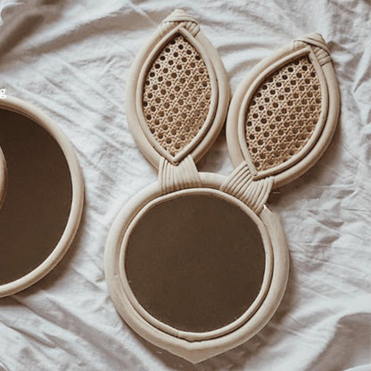 Retro Style Handmade Rattan Mirror Bedroom Home Homestay Solid Wood Makeup Mirror