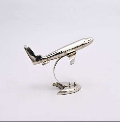 Decorative Retro Aluminum Airplane Sculpture   Nickel-Finished Table Accent  On-Site