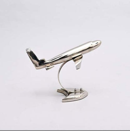 Decorative Retro Aluminum Airplane Sculpture   Nickel-Finished Table Accent  On-Site